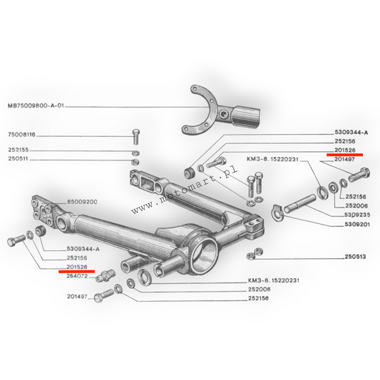 Shock absorber mounting bolt LOWER K750 Ural Dnieper MT swingarm frame bolt