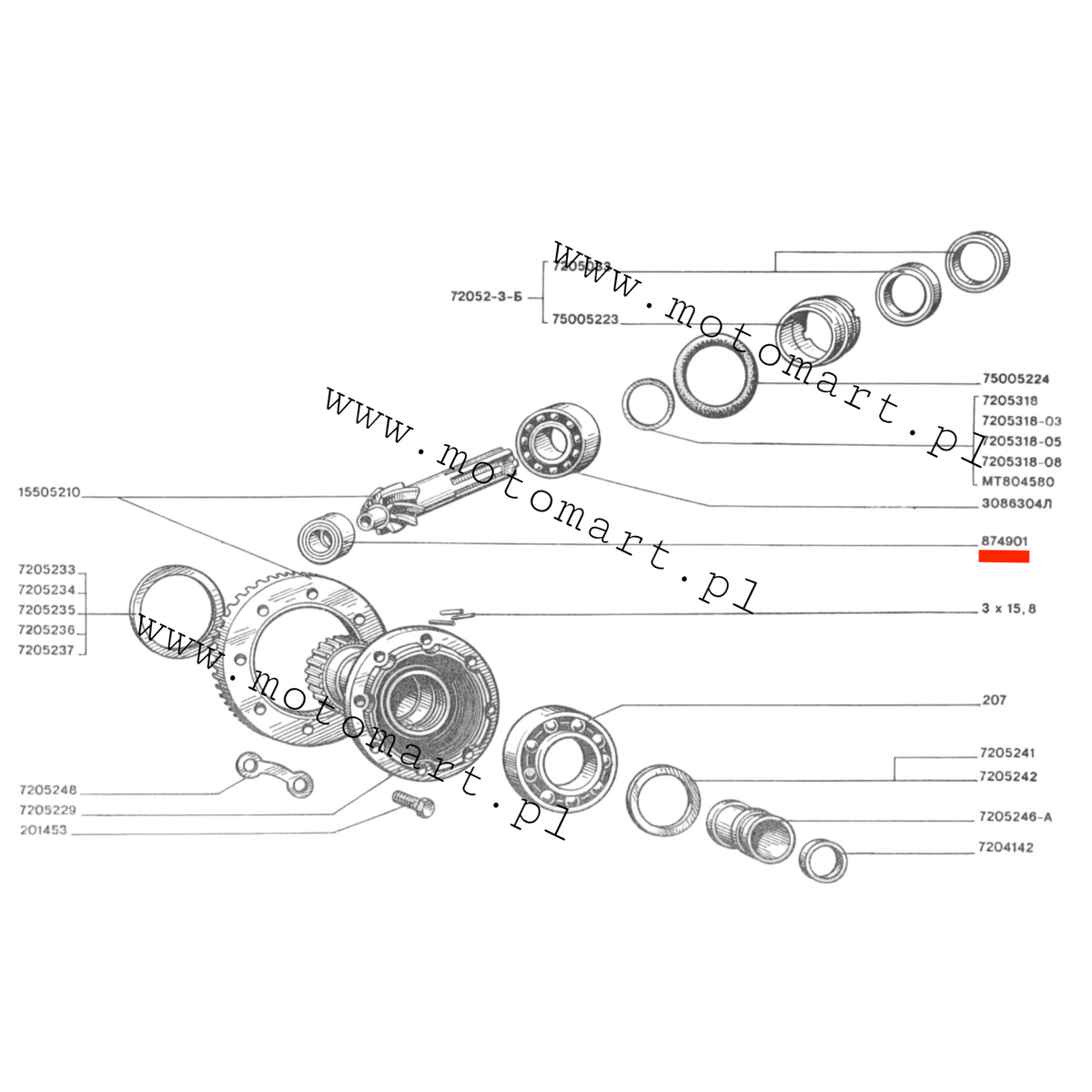 NEEDLE BEARING 874901 M72 K750 Ural Dniepr MT Needle differential NEEDLE bearing