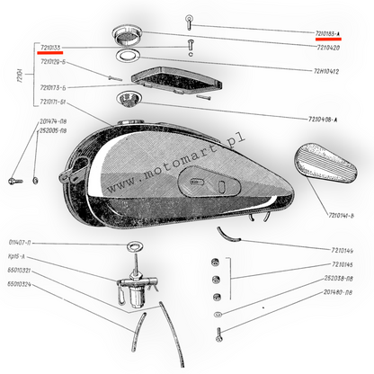 KEY + SCREW of the tank compartment SCREW with nut M72 K750 Ural Dnepr